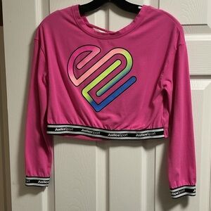 Justice Sport Pink Cropped Long Sleeve Tee with Rainbow Heart